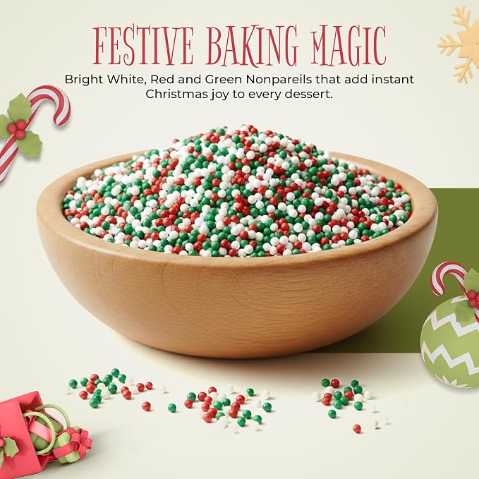 NY Spice Shop Mix Color Nonpareils Sprinkles - 3 Pound Red White & Green Non Pareil Sprinkle - Edible Holiday Winter Sprinkle for Holidays - Sprinkles For Holiday Baking & Toppings