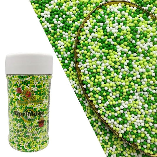 CandiJumpin 2mm Edible Green and White Pearls, Green White Nonpareils Sprinkles St. Patricks Day Decorations Small Pearl Sprinkles for Cake Decorating Mini Sugar Pearls for Baking Baby Shower Party Wedding Christmas Supplies 3 OZ