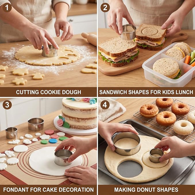 6 PCS Round Cookie Cutters, Stainless Steel Circle Biscuit Cutters for Baking, Multi Size Cookie Shaper for Pastry Donuts Fondant Sandwich