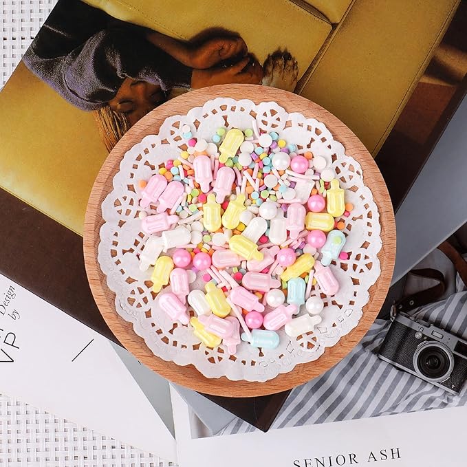 Rainbow Summer Sprinkles for Cake Decorating, Pastel Ice Cream Sprinkles Mix with Pearls Confetti Jimmies for Cake Ice Cream Cupcakes Baking Donut Topping