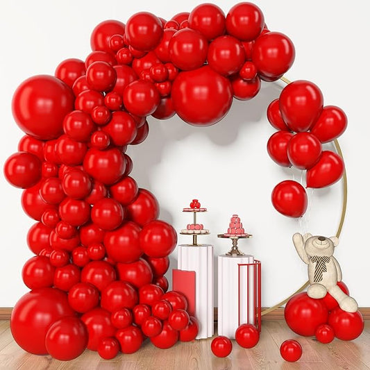 Amandir 153 Pcs Red Balloons Arch Garland Kit, Different Sizes 18 12 10 5 Inch Red Latex Valentines Balloons for Wedding Anniversary Casino Movie Cherry Birthday Party Decorations