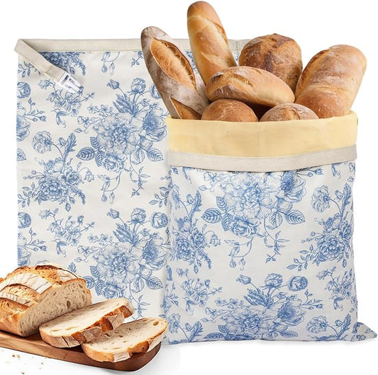 Reusable Beeswax Bread Bags for Homemade Bread & Sourdough, 2-Pack XL Airtight Food Storage Bags, Organic Cotton Linen Covers - Freezer-Friendly Freshness Preservation Keeps Fresh Longer