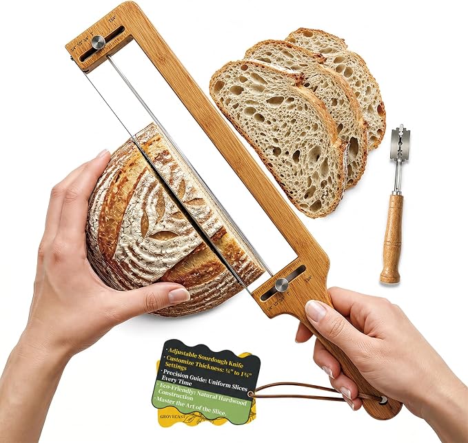 Bread Slicer-Adjustable Bread Knife with Bread Lame for Sourdough Bread | Bread Knife for Homemade Bread, Adjustable Bread Slicer, Bread Cutter with Slicing Guid,304 Stainless Steel Sharp Blades