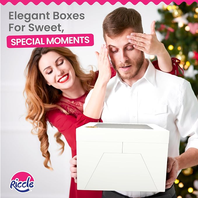 RICCLE 15pcs Cake Boxes, 10x10x8 Inches Tall Cake Box with Window, Large White Bakery Boxes, Baking Boxes, Square Cardboard Cake Box for Multi-Layer Cakes, Cake Decorating Supplies, Valentines Day