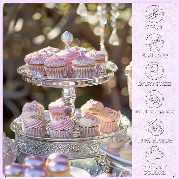 Iridescent Purple Edible Glitter - 5g Food Grade Cake Decorating Shimmering Glitter, Edible Sprinkle Luster Dust for Drinks, Chocolates, Fondant, Strawberries, Cupcakes, Candy, Easter Cookie - Vegan