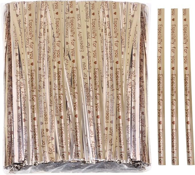 Mini Skater 4" Metallic Twist Ties Foil Bread Ties for Packaging Bakery Candy Goodies Cookies Gift Cellophane Treat Bags Christmas Wedding Party Favor Supplies,500Pcs (Rose Gold)