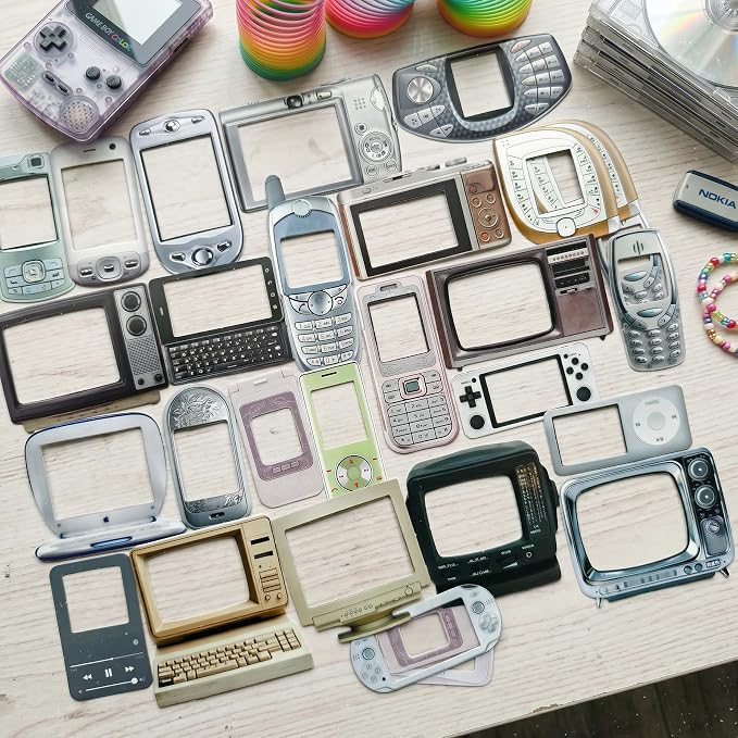 100 Pcs Y2K Retro Tech Stickers with DIY Blank Screens - Vintage Electronics Decals for Scrapbooking, Bullet Journaling, Laptops & Phone Cases