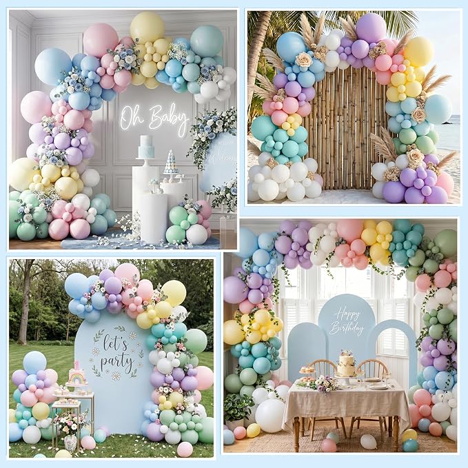 SNLN Blue Pastel Balloon Arch Kit, 140Pcs Macaron Blue Green Purple Yellow White Balloons for Baby Shower Gender Reveal Birthday Wedding Bridal Shower Party Decorations