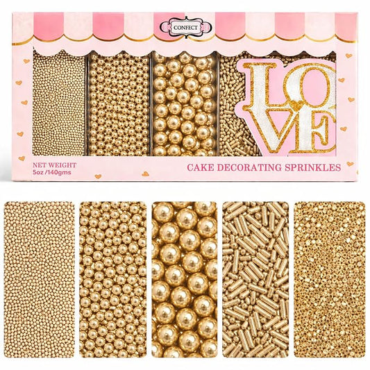Confect Champagne Gold Sprinkles for Christmas Cakes & Cupcakes – Birthday Sprinkles – Edible Cake Topping for Cupcakes, Cookies, Desserts – Celebration Baking Decoration – Vegan, Gluten-Free, Nut-Free, Soy-Free, Dairy-Free , Handcrafted Sprinkle - 5 Oz