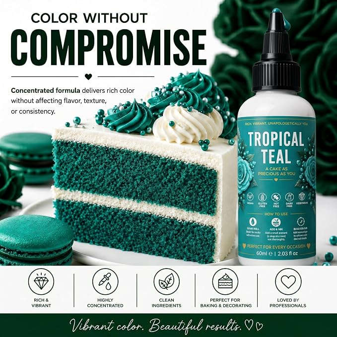 Confect Tropical Teal Gel Food Coloring – Highly Pigmented Gel Based Food Color for Buttercream, Cakes, Cookies & Baking – 60mL / 2 FL OZ