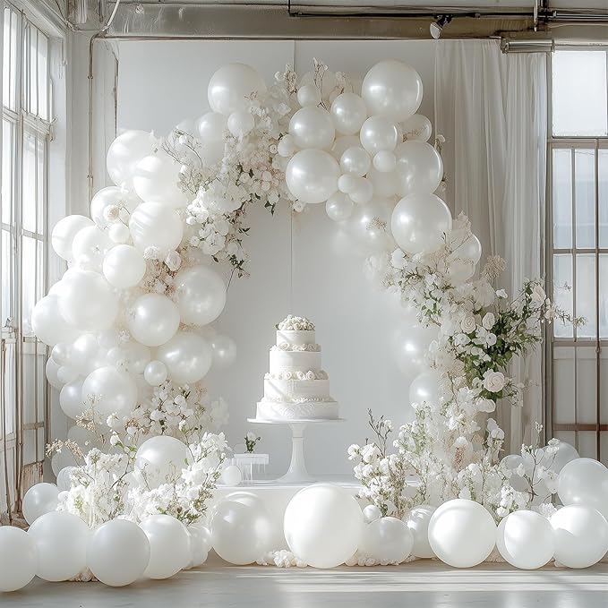 PartyWoo Pearl White Balloons 100pcs 12 Inch Metallic White Latex Balloon for Anniversary Retirement Wedding Graduation Baby Shower Birthday Gender Reveal Engagement Tea Party Decorations White-Z30