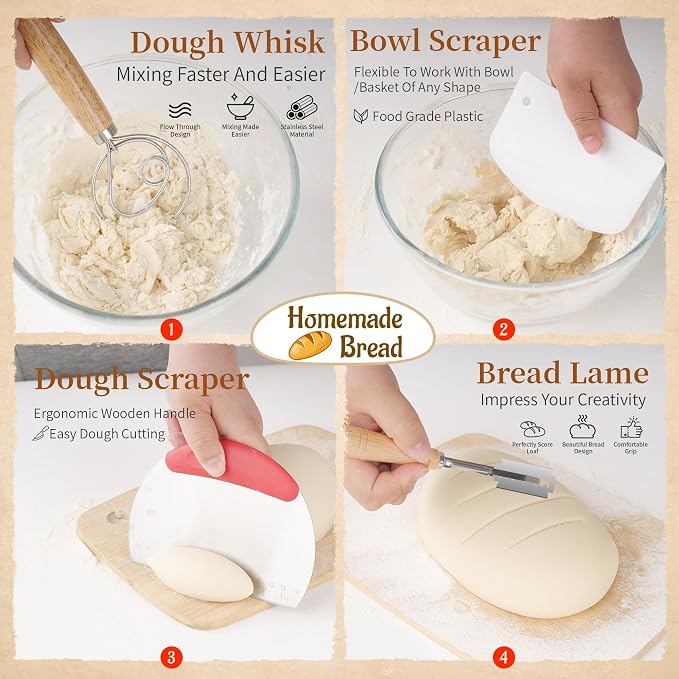 Sourdough Starter Kit with Warmer, Round Banneton Proofing Basket & Glass Jar, Complete Bread Baking Supplies, Home Kitchen Baking Set, Gift for Beginner Bakers Women Mom Wife