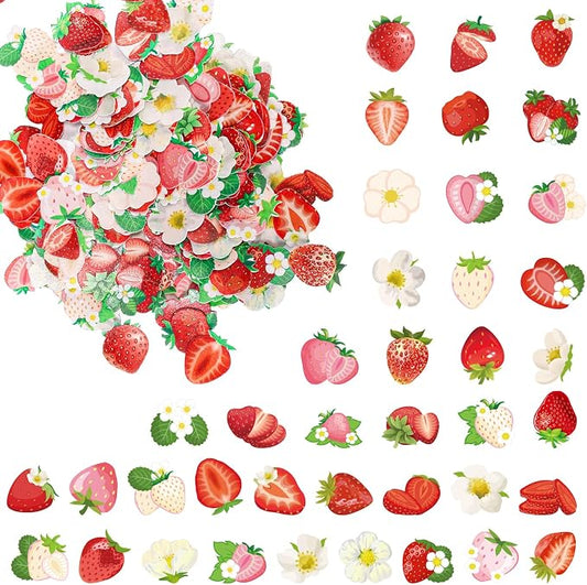 Lyreh 280pcs Edible Strawberry Cupcake Decorations, Strawberry Flower Birthday Cake Toppers Party Floral Decoration Supplies for Sweet Themed Party
