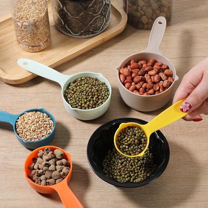 10Pcs Measuring Cups and Spoons Set Plastic Multicolor Measuring Cup and Spoon, 5 Cups & 5 Spoons Set Kitchen Cup and Spoon Essentials Gadgets for Cooking & Baking Color