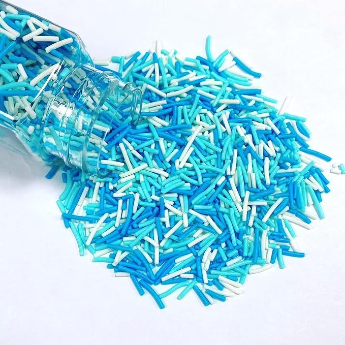 Sentovac Blue and White Jimmies Sprinkles Edible for Cake Decorating Winter Frozen Sprinkles Sugar Candy Cookie Cupcake Topper Ice Cream Baking Decorations Wedding Halloween Christmas Supplies 3.53oz