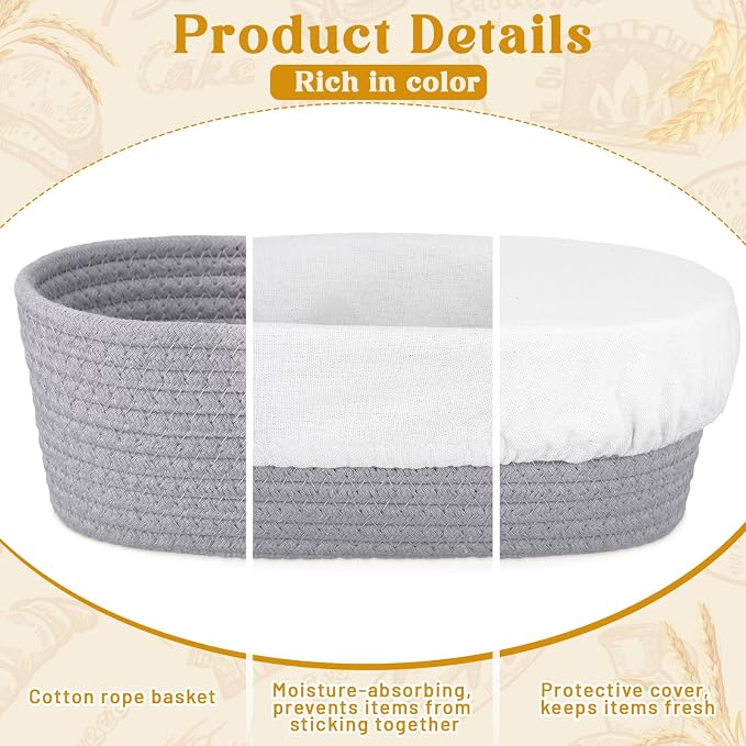 4 Pcs 10 Inch Bread Proofing Basket Set Cotton Rope Oval Banneton Basket Sourdough Bread with Liners Covers for Baking Supplies (Neutral Tones)