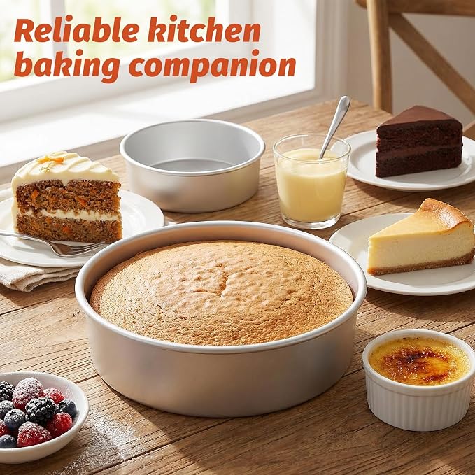 3 Pack Cake Pan Round, 6 inch/8 inch/10 inch Aluminum Baking Pans for Layer Cakes Metal Tier Cake Tins Heavy Duty Non-Stickfor Birthday Wedding Party, Home Kitchen, 3inch Depth