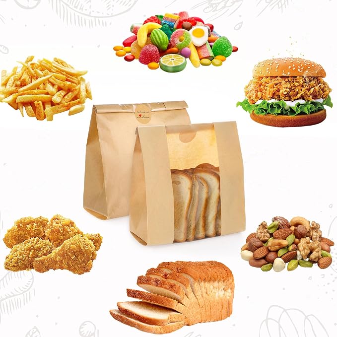130 Pack Homemade Sourdough Bread Bags, 14" x 8.3" x 3.5" Large Paper Bread Bag with Window 160 Stickers for Bake Sale Bakery Storage