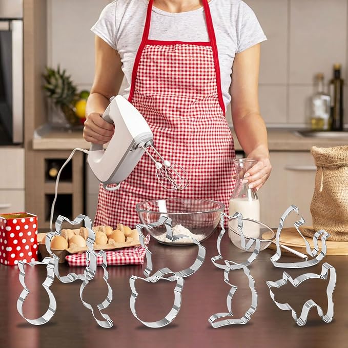 9 PCS Cat Cookie Cutter Set, Stainless Steel Kitten Shaped Cookie Cutter Pet Cats Biscuit Cutters Molds DIY Crafts Baking Molds for Cat Lover Cat Theme Party Homemade Treats Baking
