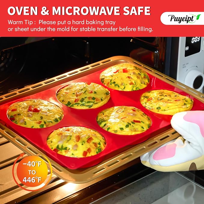 Puyeipt 4 Inch Silicone Egg Molds for Breakfast Sandwiches, 2 Pack Jumbo Muffin Top Pans Non-Stick Round Silicone Molds for Baking Egg Bites, Hamburger Buns, Patties, English Muffins