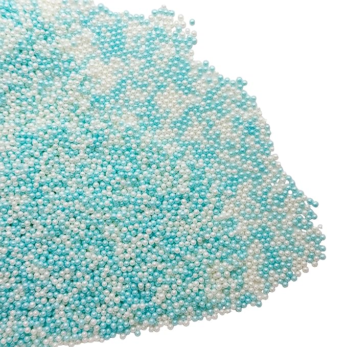 SE Si&Moos Nonpareil Sprinkles, 2mm Light Blue and White Mini Edible Pearls Blue and White Sprinkles for Cake Decorating Halloween Cookie Decorations Wedding Baby Shower Party Christmas Holiday Supplies 3.5 OZ