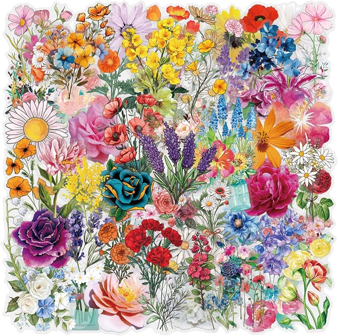 120Pcs Pressed Flowers Stickers Pack, Transparent Flower Stickers Waterproof Floral PET Decals for Water Bottles Laptop Scrapbooking Journaling Guitar Suitcase Phone Gifts for Kids Teens