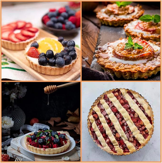 10 Inch,9.5 inch and 4 Inch 4 Pack Round Tart Pan with Removable Bottom Quiche Pan Non-Stick Baking Dish Pan Carbon Steel Pie Tart for Kitchen Cooking Baking
