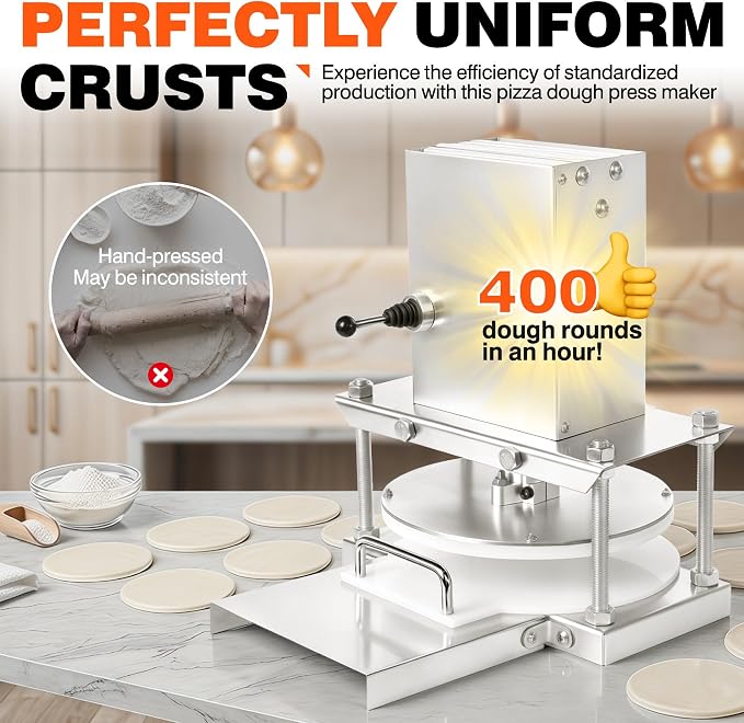 8.6" Electric Pizza Dough Press, Pizza Dough Press Machine for Commercial & Home, Stainless Steel Sheeter Roller, Automatic Dough Processor for Bakery Shop, Cafe, Household Baking