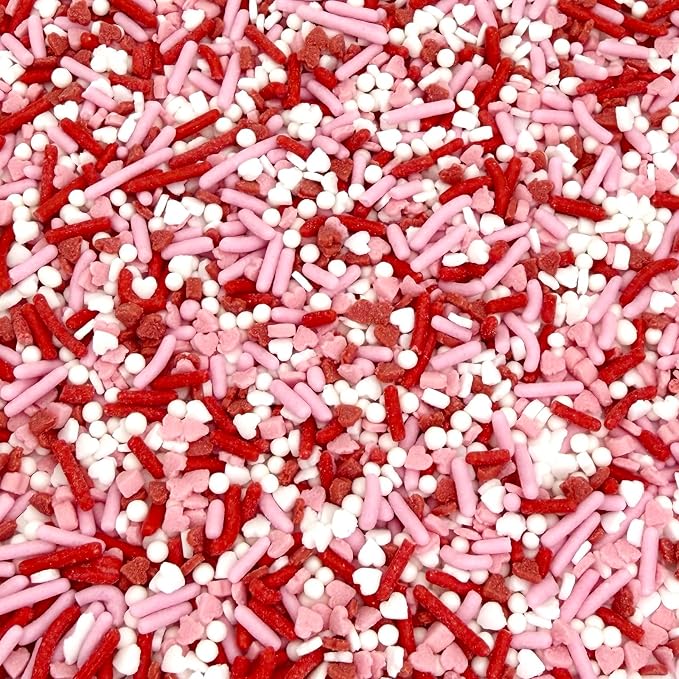 Manvscakes, Valentine Sprinkles for Baking, Edible Heart Decorations, Natural Colors, Pink and Red, No Artificial Dyes, Nut and Gluten Free, 3oz