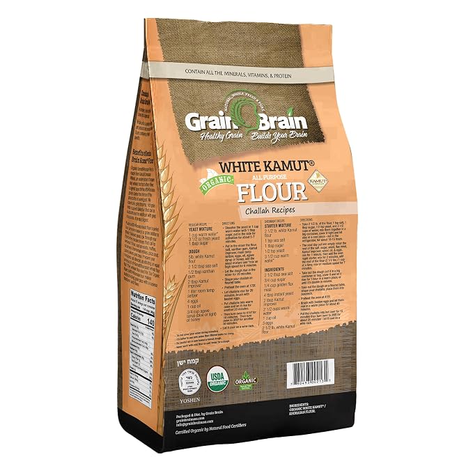 Grain Brain Organic White Kamut Flour (5 lb) Khorosan Wheat All Purpose Flour