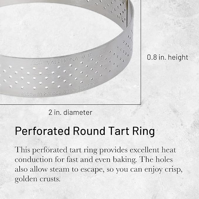de Buyer Perforated Round Tart Ring - 2” Diameter, 0.8” Height - Perfect for Baking Beautifully Crisp Tarts - Easy to Use & Clean - Made in France