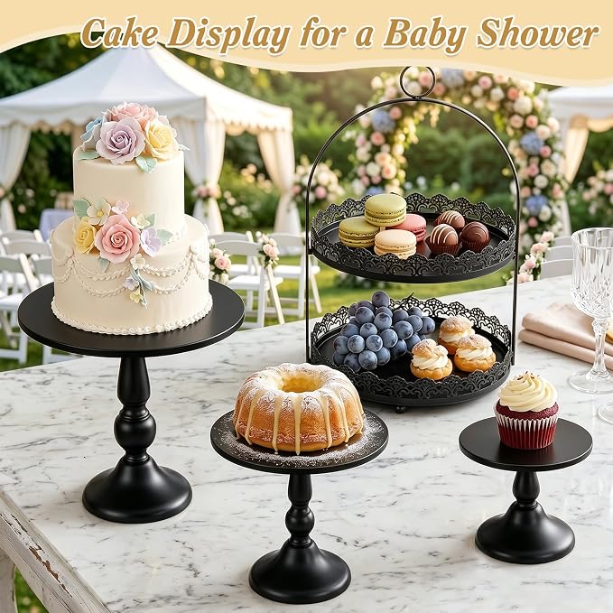 HAISIWLKJ 10 Pcs Black Cake Stand Set Metal Cupcake Stands, Multiple Styles Dessert Display Tower for Candy Fruit, Cake Serving Trays for Birthday, Wedding, Anniversary, Baby Shower, Engagement Party