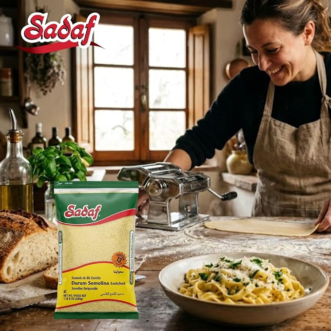 Sadaf Durum Semolina Fine - Enriched Durum Semolina for Cooking & Baking - Semolina Flour - Middle Eastern Cuisine - Kosher - 24 Oz Resealable Bag