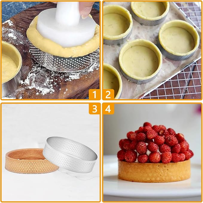 Aringfes10 Pcs 3.14 Inch 304 Stainless Steel Tart Ring, Heat-Resistant Perforated Cake Mousse Ring, Round Ring Baking Small Fruit Tarte Crust Tools (8cm)