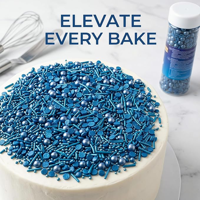 Pearl Sugar Christmas Sprinkles Candy 120g/4.2oz Mixing Size Baking Cake Decorations Cupcake Toppers Jimmies Cookie Decorating Celebrations Wedding Shower Party Supplies (Blue)