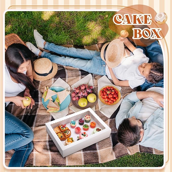 Sinload 10 Pcs 14x10x4 Inch 1/4 Sheet Cake Boxes 5pcs Large Rectangle Bakery Boxes with 5pcs Cake Boards for Pastry Baking, Cupcakes, Donuts, Cookies, Pie Treat Packaging