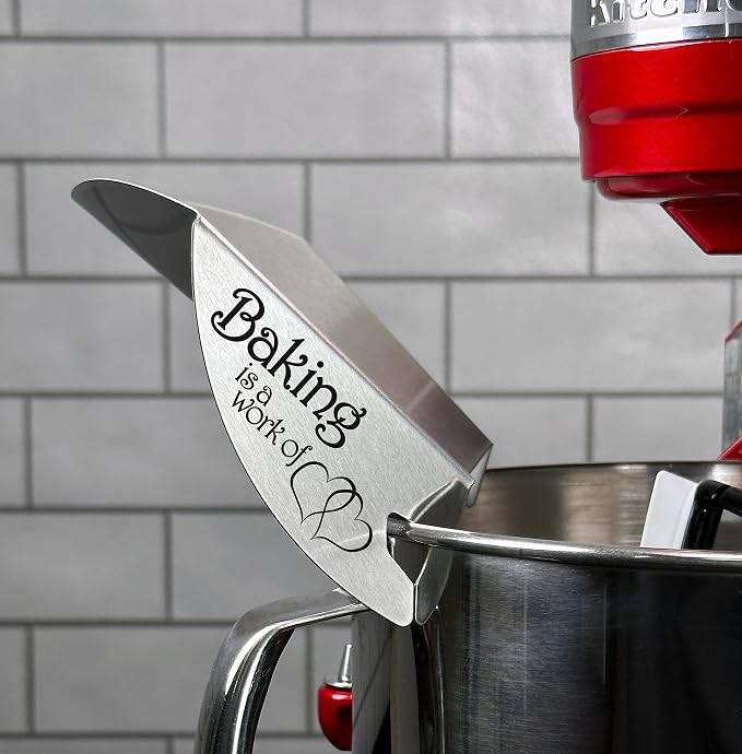 New Metro Design Pouring Chute Stand Mixer Replacement Pouring Shield with Unique Laser Etched Motto, Baking is a Work of Heart