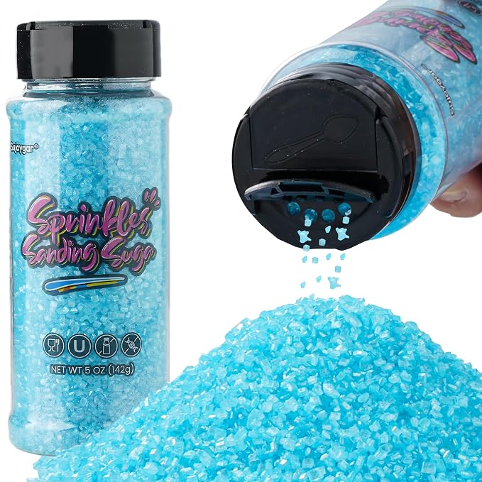 Sujoygar Light Blue Sanding Sugar Sprinkles, 5oz Edible Blue Sugar Crystals for Cocktails, Cake Sprinkles for Chocolate Ice Cream Toppings Cupcake Decoration Wedding Party Cookies Baking Dessert Food Supplies