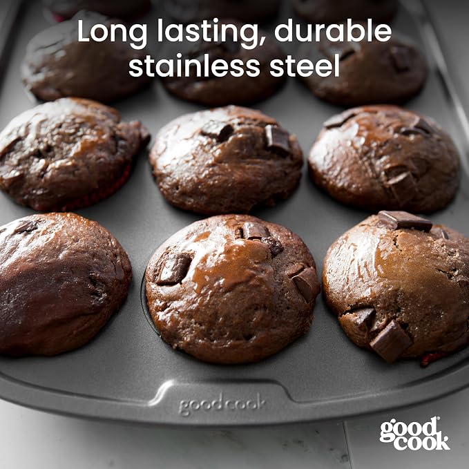 GoodCook Everyday Nonstick Steel Mini Muffin Pan , 12 cup, Gray
