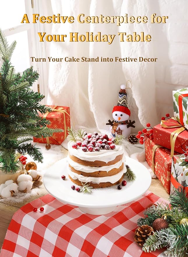 12 inch Porcelain Cake Stand, Round Dessert Stand, Cupcake Stand for Birthday Parties, Weddings, Baby Shower and Other Events, White