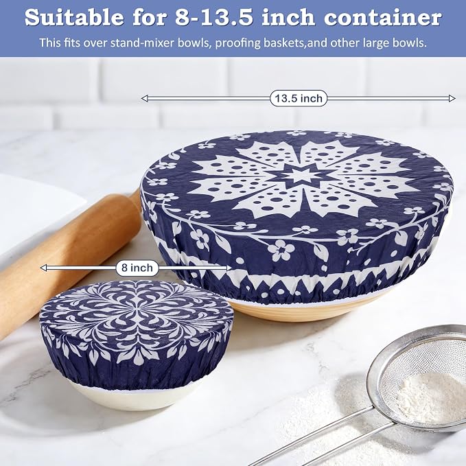 2 Large Reusable Beeswax Bowl Covers for Bread Proofing, 10/12 Inch Elastic Beeswax Wraps Cotton Cloth Sourdough Bowl Covers for Proofing Baskets, Mixer Bowls, Food Storage Containers