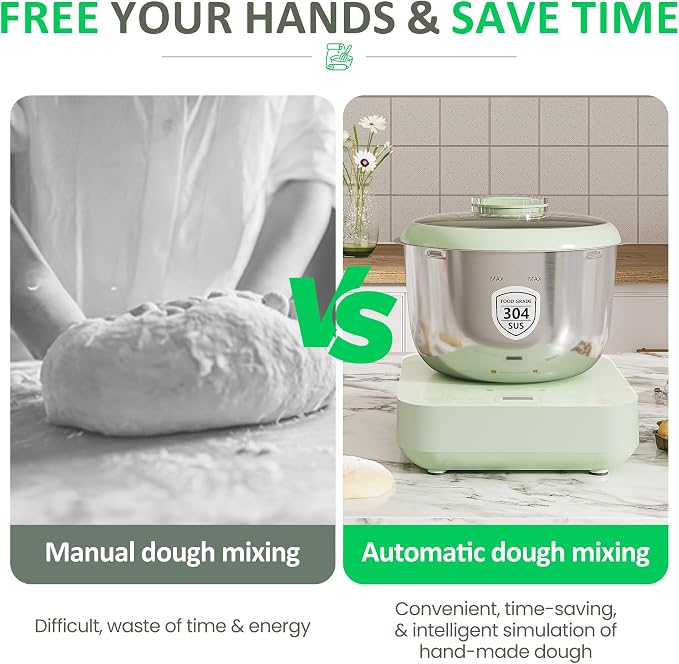 Electric Dough Maker with Ferment & Weighing Function, 5.2QT Dough Mixer with 304 Stainless Steel Bowl, Flour Kneading Machine for Pizza Bread Maker, Microcomputer Timing, Face-up Touch Panel
