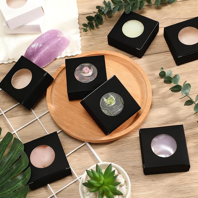 Chinco 30 Pcs Square Soap Boxes for Homemade Soaps Candle 3 x 3 x 1.2 Inch Soap Boxes with Clear Window Small Gift Wrapping Box for Soaps Packaging Bakery Cookies Candy Party Favor Supplies