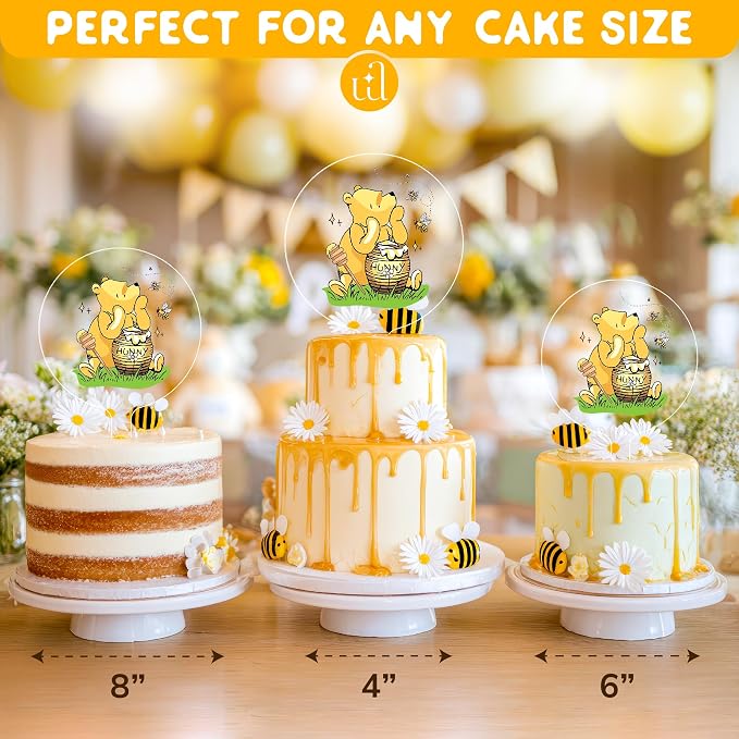 Woodamore Classic Pooh Baby Shower Cake Topper - Acrylic Cake Topper Baby Shower Decorations, Pooh Cupcake Toppers Winnie Birthday Decorations