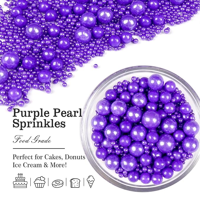 Purple Pearl Sprinkles for Cake Decorating, 150g/5.29oz Mix Size, Edible Pearl Candy, Purple Sugar Sprinkles, Pearl Cake Decoration, Cupcake&Cookies Topper, Easter, Holiday, Wedding Party Supplies