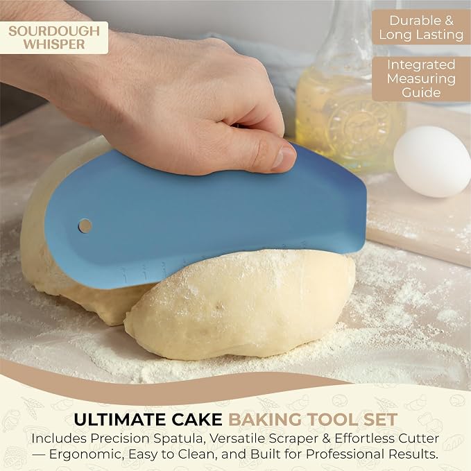 Sourdough Essential Baking Tools Set — Premium Organic Cotton Proofing Tea Towel, Seamless Danish Dough Whisk, Blue Silicone Scraper & Wood Brush (Complete Sourdough Baking & Proofing Kit)