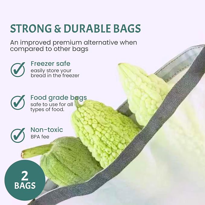 Reusable Bread Bags for Homemade Bread (2PCS)- Clear Bag with Ties For An Airtight Moisture-free Preservation and Storage - Loaf Bags for Home Bakers - Reusable Sourdough Bag
