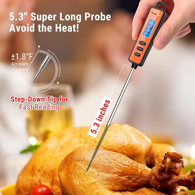 TempPro TP01A Digital Meat Thermometer for Cooking Candle Liquid Deep Frying Candy, Food Instant Read Thermometer with Super Long Probe, Backlit, Kitchen Gift for Dad Husband (Previously ThermoPro)