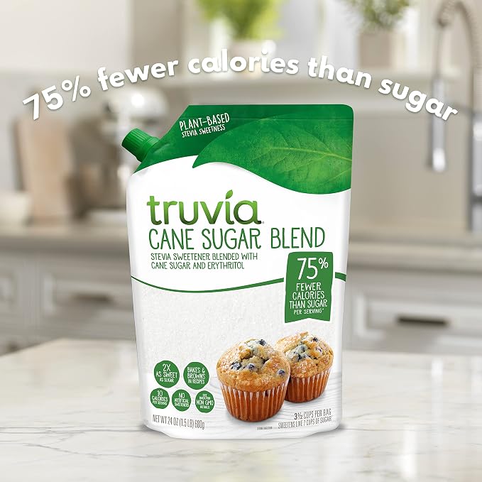 Truvia Cane Sugar Blend, Mix of Natural Stevia Sweetener and Cane Sugar, 24 oz Bag (Pack of 4)