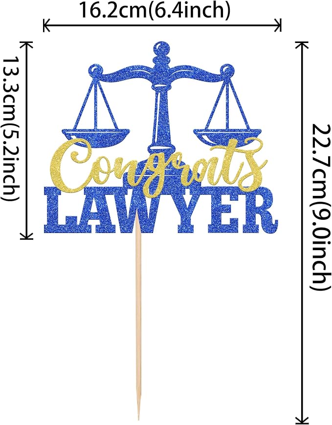 1 Pack Congrats Lawyer Cake Topper Glitter Class of 2026 Law School Survivor Cake Pick 2026 Graduation Cake Decorations for 2026 Lawyer Graduation Party Supplies Blue Gold